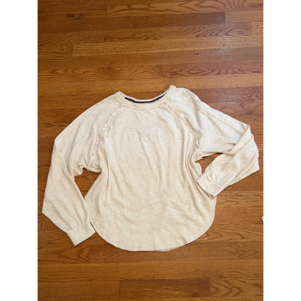 Pilcro Anthropologie Cream Ruffle Raglan Knit Sweater Pullover Small